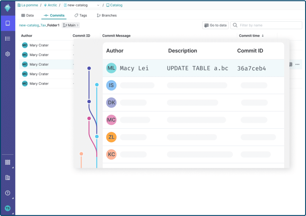 screenshot of feature in workload to track all changes to the data and metadata