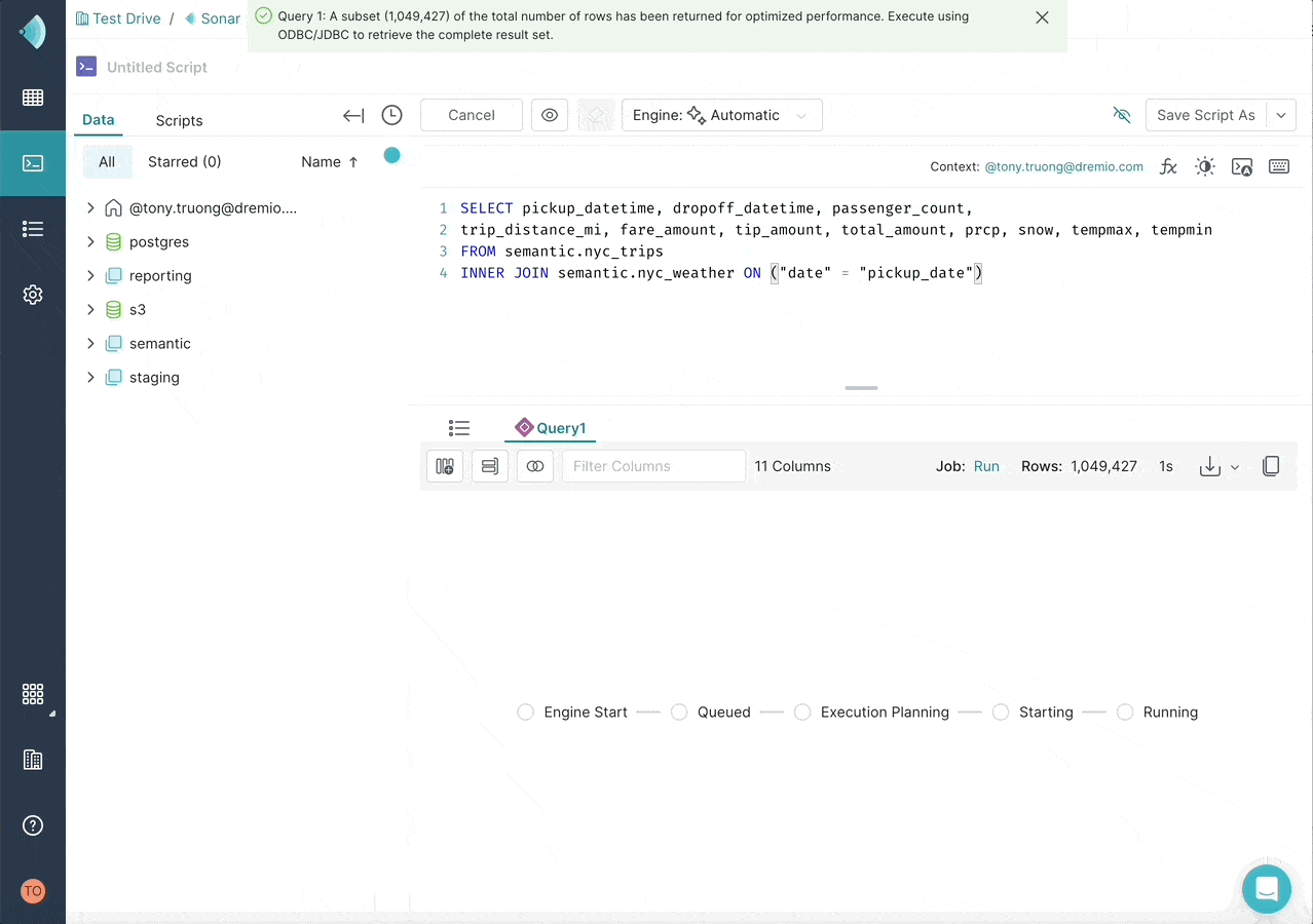 interactive screenshot showing how to set your sub-second queries to your dashboards that run directly on cloud data lake