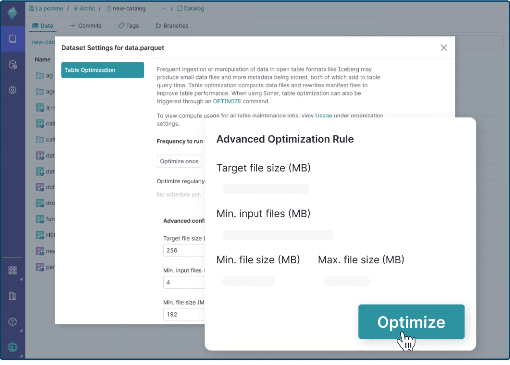 screenshot of table optimization 