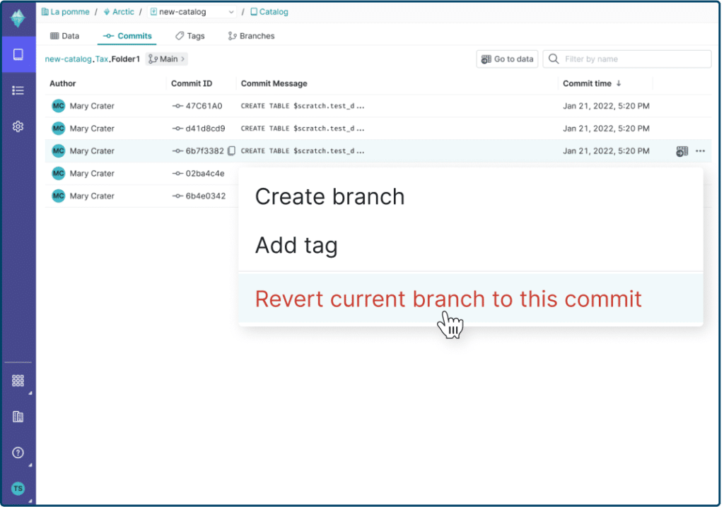 screenshot of drop down menu for adding a tag to identify key milestones in the history of your data