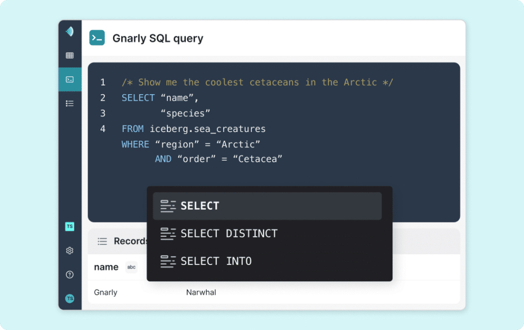 sql query code