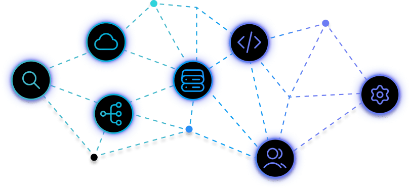 data mesh icons connected with dotted lines