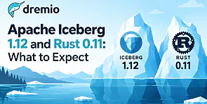 Apache Iceberg 1.12 and Iceberg Rust 0.11 preview shown as two icebergs
