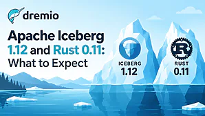 Apache Iceberg 1.12 and Iceberg Rust 0.11 preview shown as two icebergs